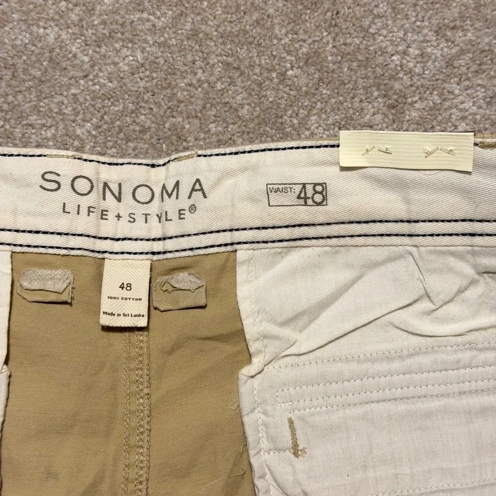 Sonoma Cargo Shorts Mens 48 Tan 100% Cotton Twill Multi-Pocket Casual New